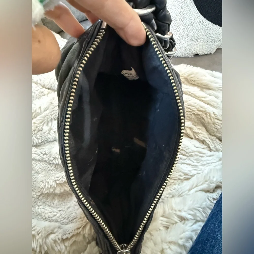Tory Burch Black Quilted Calfskin Leather Bag with Silver Hardware